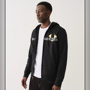 True Religion Black and Gold Zip-Up Sweater for Men
